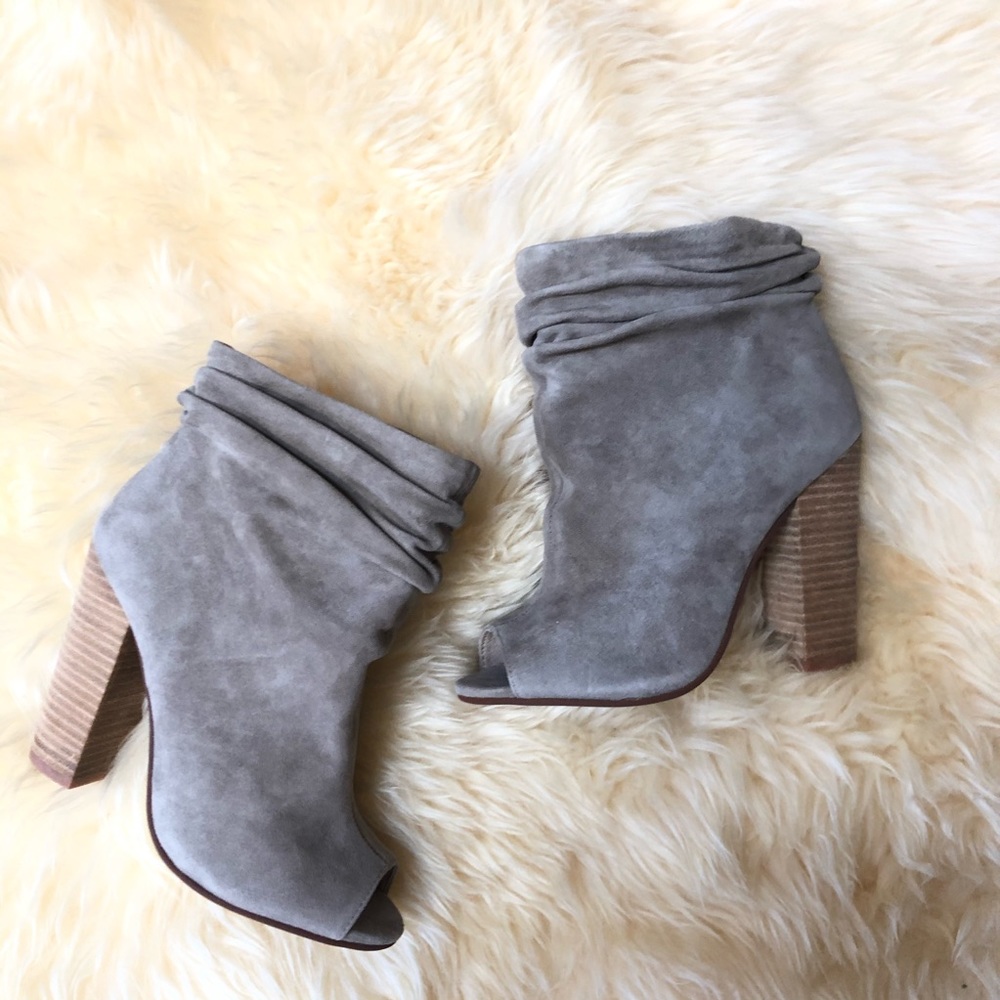 Chinese Laundry Gray Suede Peep Toe Booties